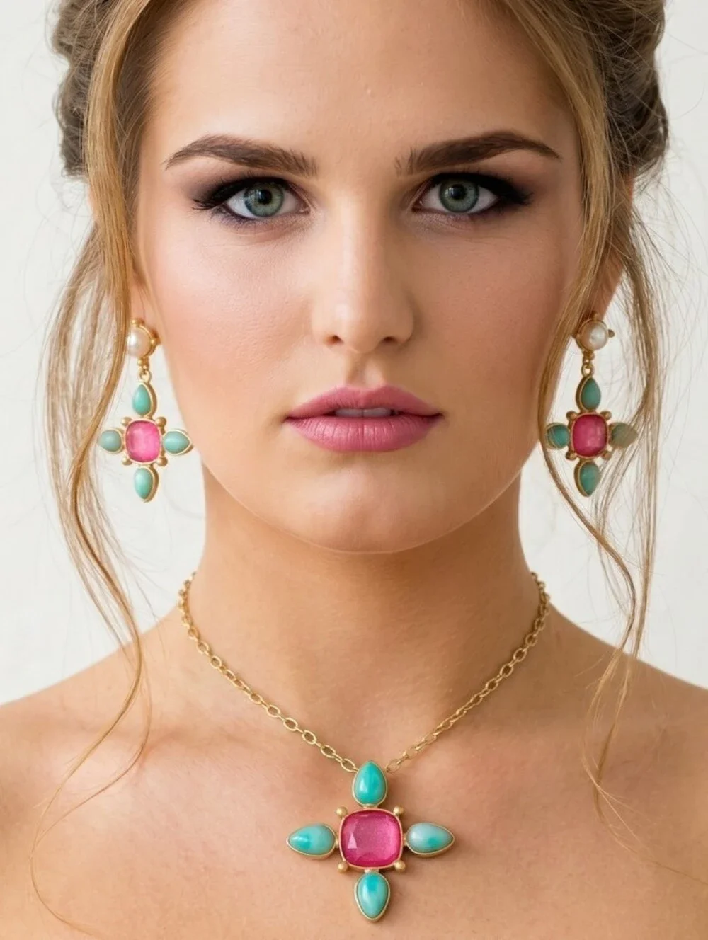 💕▪️Piper K ▪️ Reconstituted Gold Tike Green Aventurine  Earrings Necklace Set